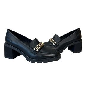 Sanctuary Primo Black Leather Lug Sole Loafers Size 8